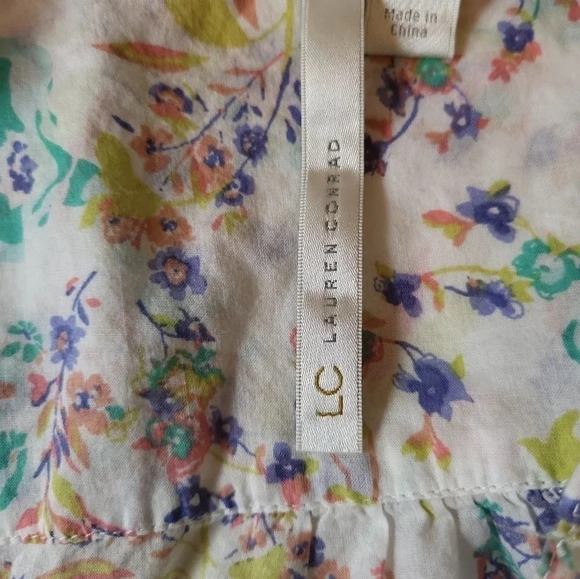 LAUREN CONRAD White Turquoise V-Neck Button Front 3/4 Sleeve Top Shirt - Picture 6 of 7